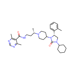 Cc1ccccc1[C@@H]1CN(C2CCCCC2)C(=O)N1C1CCN([C@@H](C)CCNC(=O)c2c(C)ncnc2C)CC1 ZINC000096285423