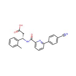 Cc1ccccc1[C@H](CC(=O)O)NC(=O)c1cccc(-c2ccc(C#N)cc2)n1 ZINC000261153738