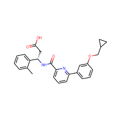 Cc1ccccc1[C@H](CC(=O)O)NC(=O)c1cccc(-c2cccc(OCC3CC3)c2)n1 ZINC000261187260