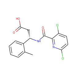 Cc1ccccc1[C@H](CC(=O)O)NC(=O)c1nc(Cl)ccc1Cl ZINC000261185444