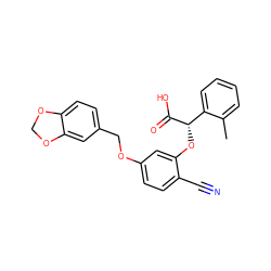 Cc1ccccc1[C@H](Oc1cc(OCc2ccc3c(c2)OCO3)ccc1C#N)C(=O)O ZINC000001487846