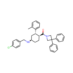 Cc1ccccc1[C@H]1C[C@H](NCc2ccc(Cl)cc2)CC[C@@H]1C(=O)N1CC(c2ccccc2)(c2ccccc2)C1 ZINC000103283359