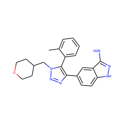 Cc1ccccc1-c1c(-c2ccc3[nH]nc(N)c3c2)nnn1CC1CCOCC1 ZINC000147375637