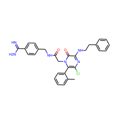 Cc1ccccc1-c1c(Cl)nc(NCCc2ccccc2)c(=O)n1CC(=O)NCc1ccc(C(=N)N)cc1 ZINC000013527088