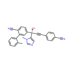 Cc1ccccc1-c1cc([C@@](O)(C#Cc2ccc(C#N)cc2)c2cncn2C)ccc1C#N ZINC000013488778