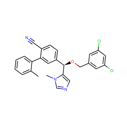 Cc1ccccc1-c1cc([C@@H](OCc2cc(Cl)cc(Cl)c2)c2cncn2C)ccc1C#N ZINC000028348815