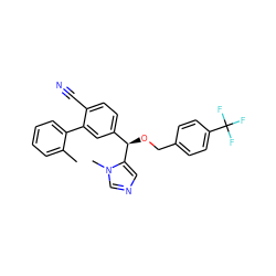 Cc1ccccc1-c1cc([C@@H](OCc2ccc(C(F)(F)F)cc2)c2cncn2C)ccc1C#N ZINC000028340294