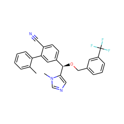 Cc1ccccc1-c1cc([C@@H](OCc2cccc(C(F)(F)F)c2)c2cncn2C)ccc1C#N ZINC000028348978