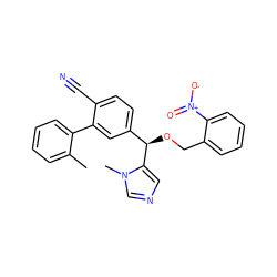 Cc1ccccc1-c1cc([C@@H](OCc2ccccc2[N+](=O)[O-])c2cncn2C)ccc1C#N ZINC000028341198