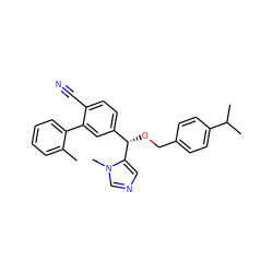 Cc1ccccc1-c1cc([C@H](OCc2ccc(C(C)C)cc2)c2cncn2C)ccc1C#N ZINC000028337677