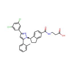 Cc1ccccc1-c1cc(-c2cc(Cl)cc(Cl)c2)nn1[C@@H]1CCc2cc(C(=O)NCCC(=O)O)ccc21 ZINC000653850030