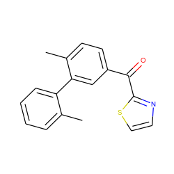 Cc1ccccc1-c1cc(C(=O)c2nccs2)ccc1C ZINC000584904897