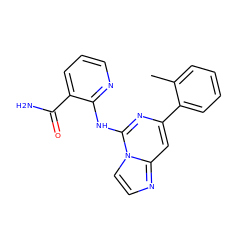 Cc1ccccc1-c1cc2nccn2c(Nc2ncccc2C(N)=O)n1 ZINC001772637012