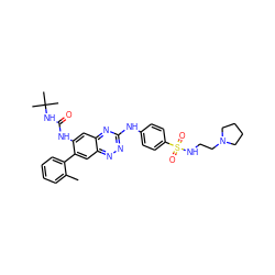 Cc1ccccc1-c1cc2nnc(Nc3ccc(S(=O)(=O)NCCN4CCCC4)cc3)nc2cc1NC(=O)NC(C)(C)C ZINC000096167770