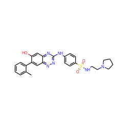 Cc1ccccc1-c1cc2nnc(Nc3ccc(S(=O)(=O)NCCN4CCCC4)cc3)nc2cc1O ZINC000096167773