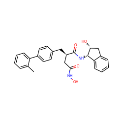 Cc1ccccc1-c1ccc(C[C@H](CC(=O)NO)C(=O)N[C@H]2c3ccccc3C[C@H]2O)cc1 ZINC000013436289