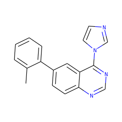 Cc1ccccc1-c1ccc2ncnc(-n3ccnc3)c2c1 ZINC000004239442