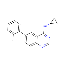 Cc1ccccc1-c1ccc2ncnc(NC3CC3)c2c1 ZINC000004265527