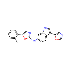 Cc1ccccc1-c1cnc(Nc2ccc3c(-c4cnco4)c[nH]c3c2)o1 ZINC000013819529