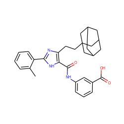 Cc1ccccc1-c1nc(CCC23CC4CC(CC(C4)C2)C3)c(C(=O)Nc2cccc(C(=O)O)c2)[nH]1 ZINC000013674690