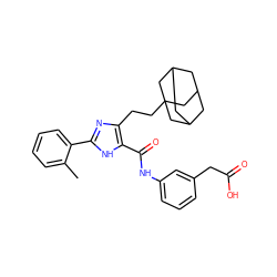 Cc1ccccc1-c1nc(CCC23CC4CC(CC(C4)C2)C3)c(C(=O)Nc2cccc(CC(=O)O)c2)[nH]1 ZINC000013674707