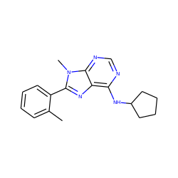 Cc1ccccc1-c1nc2c(NC3CCCC3)ncnc2n1C ZINC000035929405