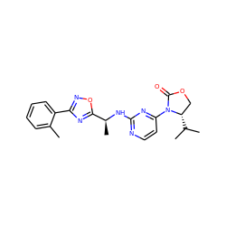 Cc1ccccc1-c1noc([C@H](C)Nc2nccc(N3C(=O)OC[C@@H]3C(C)C)n2)n1 ZINC000142132139