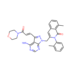 Cc1ccccc1-n1c(Cn2nc(/C=C/C(=O)N3CCOCC3)c3c(N)ncnc32)cc2cccc(C)c2c1=O ZINC000088345889