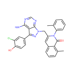 Cc1ccccc1-n1c(Cn2nc(-c3ccc(O)c(Cl)c3)c3c(N)ncnc32)cc2cccc(C)c2c1=O ZINC000145964793