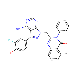 Cc1ccccc1-n1c(Cn2nc(-c3ccc(O)c(F)c3)c3c(N)ncnc32)nc2cccc(C)c2c1=O ZINC000051768788