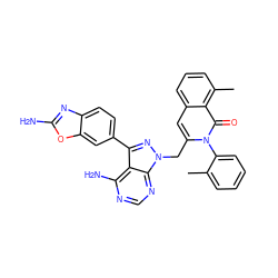 Cc1ccccc1-n1c(Cn2nc(-c3ccc4nc(N)oc4c3)c3c(N)ncnc32)cc2cccc(C)c2c1=O ZINC000088345726