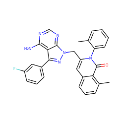 Cc1ccccc1-n1c(Cn2nc(-c3cccc(F)c3)c3c(N)ncnc32)cc2cccc(C)c2c1=O ZINC000088346072