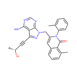 Cc1ccccc1-n1c(Cn2nc(C#C[C@@H](C)O)c3c(N)ncnc32)cc2cccc(C)c2c1=O ZINC000088345648