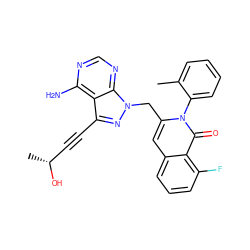 Cc1ccccc1-n1c(Cn2nc(C#C[C@@H](C)O)c3c(N)ncnc32)cc2cccc(F)c2c1=O ZINC000088345816