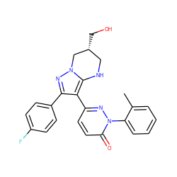 Cc1ccccc1-n1nc(-c2c(-c3ccc(F)cc3)nn3c2NC[C@@H](CO)C3)ccc1=O ZINC000095552986