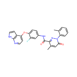 Cc1ccccc1-n1nc(C(=O)Nc2ccc(Oc3ccnc4[nH]ccc34)c(F)c2)c(C)cc1=O ZINC001772617184