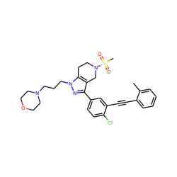 Cc1ccccc1C#Cc1cc(-c2nn(CCCN3CCOCC3)c3c2CN(S(C)(=O)=O)CC3)ccc1Cl ZINC000049709336