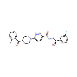 Cc1ccccc1C(=O)C1CCN(c2ccc(C(=O)NC[C@H](O)c3cccc(F)c3)nn2)CC1 ZINC000045337596