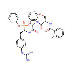 Cc1ccccc1C(=O)N[C@H](CO)C(=O)N[C@@H](C)C(=O)N[C@@H](Cc1ccc(NC(=N)N)cc1)P(=O)(Oc1ccccc1)Oc1ccccc1 ZINC000034717948