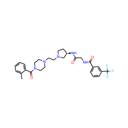 Cc1ccccc1C(=O)N1CCN(CCN2CC[C@@H](NC(=O)CNC(=O)c3cccc(C(F)(F)F)c3)C2)CC1 ZINC000049802276