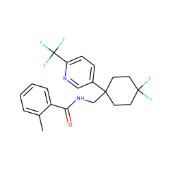 Cc1ccccc1C(=O)NCC1(c2ccc(C(F)(F)F)nc2)CCC(F)(F)CC1 ZINC000217361940