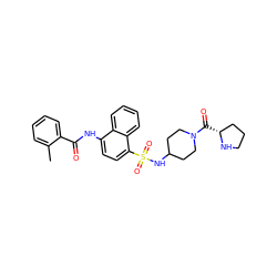 Cc1ccccc1C(=O)Nc1ccc(S(=O)(=O)NC2CCN(C(=O)[C@@H]3CCCN3)CC2)c2ccccc12 ZINC000035242682