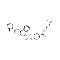 Cc1ccccc1C(=O)Nc1ccc(S(=O)(=O)NC2CCN(C(=O)OCCCN(C)C)CC2)c2ccccc12 ZINC000038151322