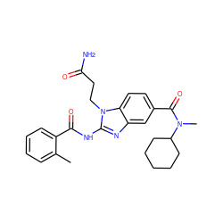 Cc1ccccc1C(=O)Nc1nc2cc(C(=O)N(C)C3CCCCC3)ccc2n1CCC(N)=O ZINC000028822749