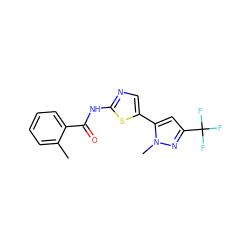 Cc1ccccc1C(=O)Nc1ncc(-c2cc(C(F)(F)F)nn2C)s1 ZINC000142652253