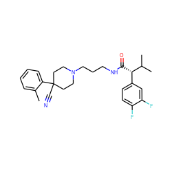 Cc1ccccc1C1(C#N)CCN(CCCNC(=O)[C@@H](c2ccc(F)c(F)c2)C(C)C)CC1 ZINC000029389258