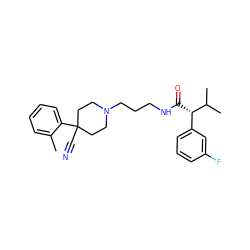 Cc1ccccc1C1(C#N)CCN(CCCNC(=O)[C@@H](c2cccc(F)c2)C(C)C)CC1 ZINC000029389941