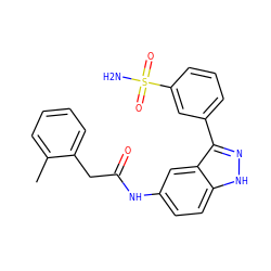 Cc1ccccc1CC(=O)Nc1ccc2[nH]nc(-c3cccc(S(N)(=O)=O)c3)c2c1 ZINC000166417448