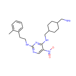 Cc1ccccc1CCNc1ncc([N+](=O)[O-])c(NCC2CCC(CN)CC2)n1 ZINC000028898790