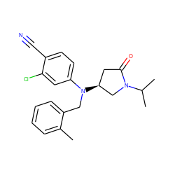 Cc1ccccc1CN(c1ccc(C#N)c(Cl)c1)[C@H]1CC(=O)N(C(C)C)C1 ZINC000043065384